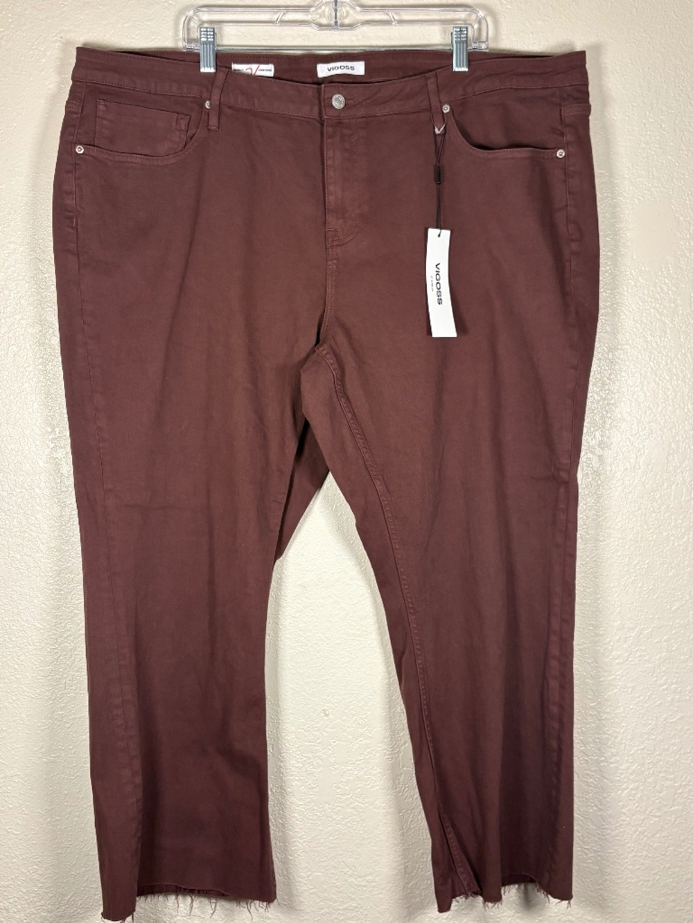 Vigoss Marley 24W Brick Red Mid Rise Crop Boot Raw Hem Jeans NWT